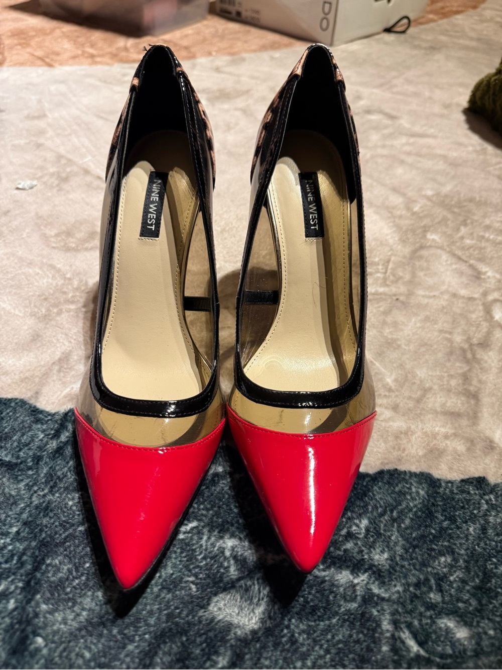 Nine West Red Patent Pointed-Toe Pumps with Black Trim
